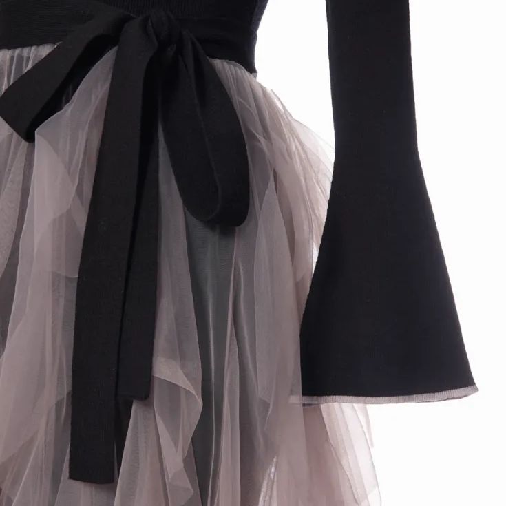 Rちゃんブランド】riu Tulle raffle docking knit dress 【公式通販】