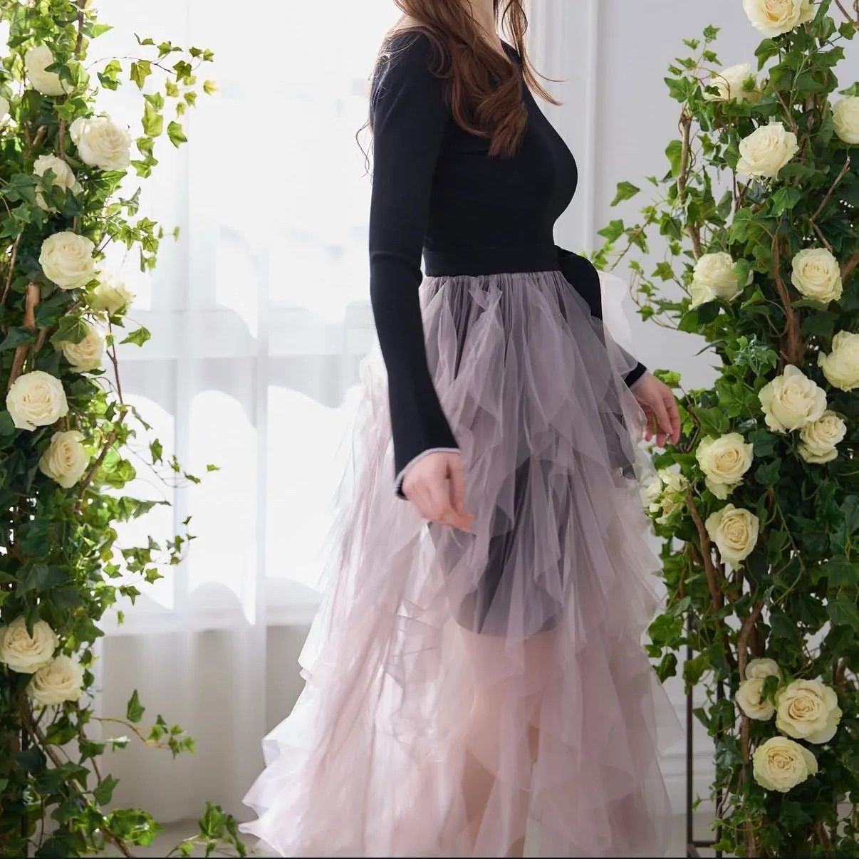 Rちゃんブランド】riu Tulle raffle docking knit dress 【公式通販】