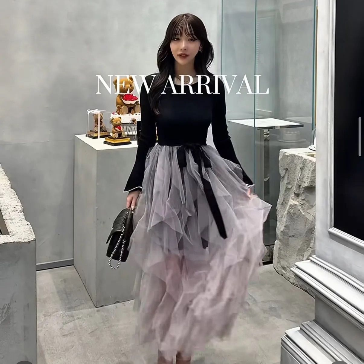 Rちゃんブランド】riu Tulle raffle docking knit dress 【公式通販】