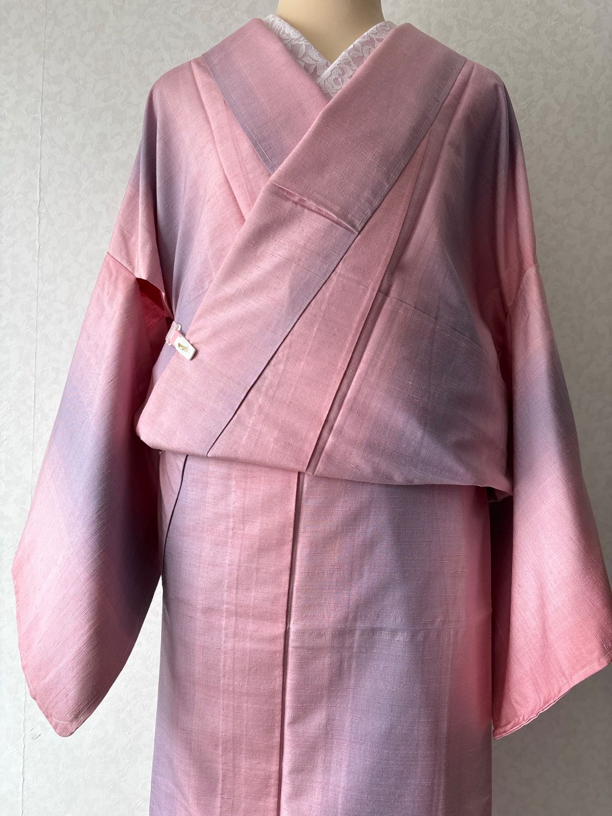 紬単衣 ピンク/紫 裄65.5 - メルカリ