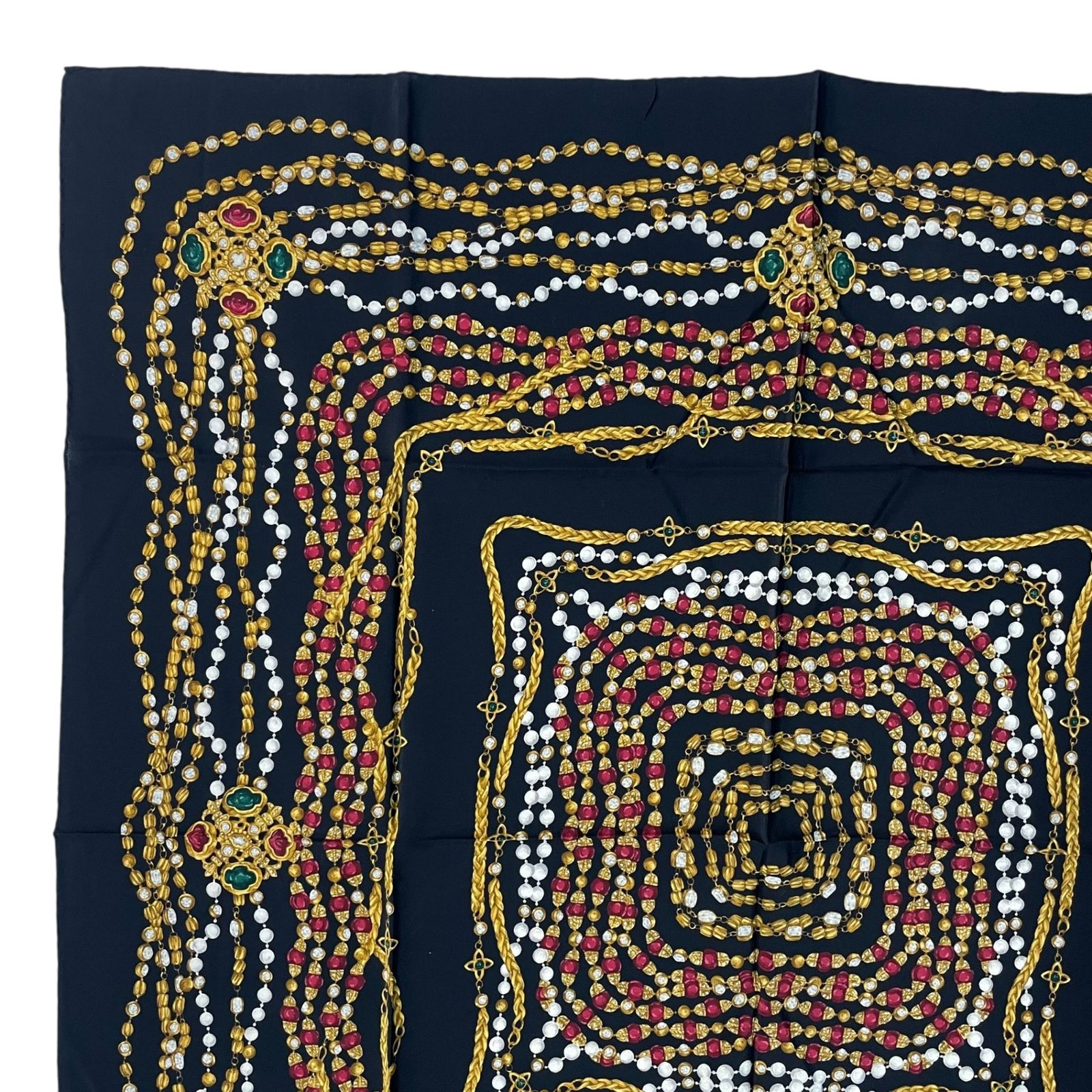 極美品 CHANEL シャネル スカーフ シルク 宝石 チェーン ブラック