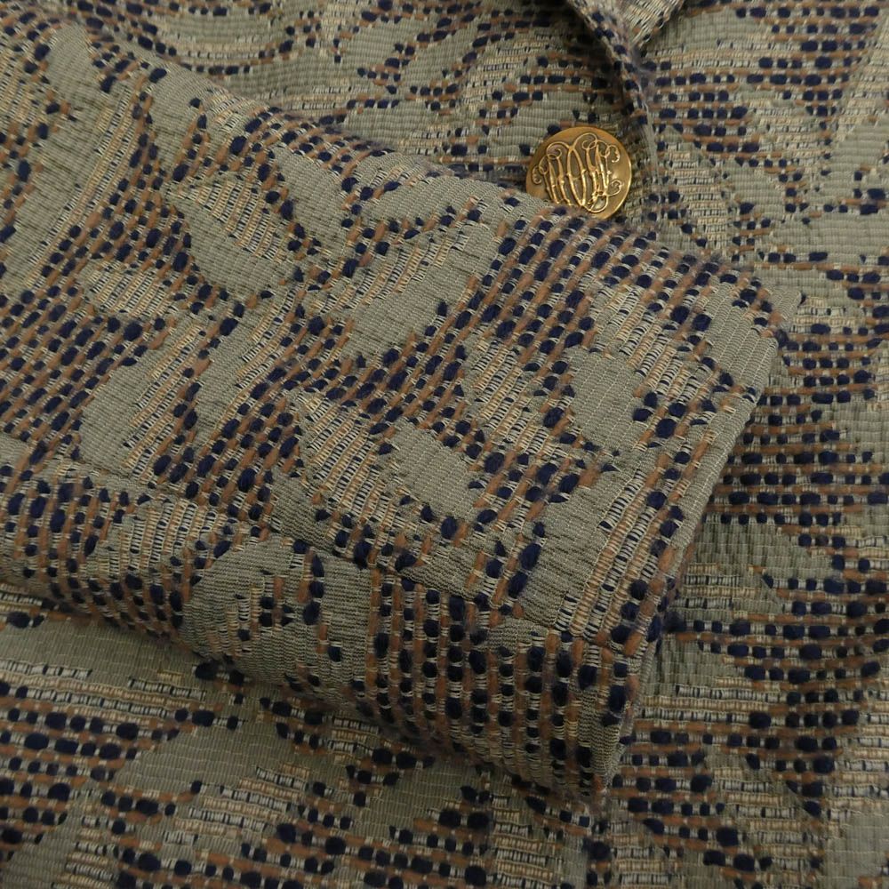 ETRO エトロ イタリア製 シルク混 金釦 リーフ総柄 ロングコート