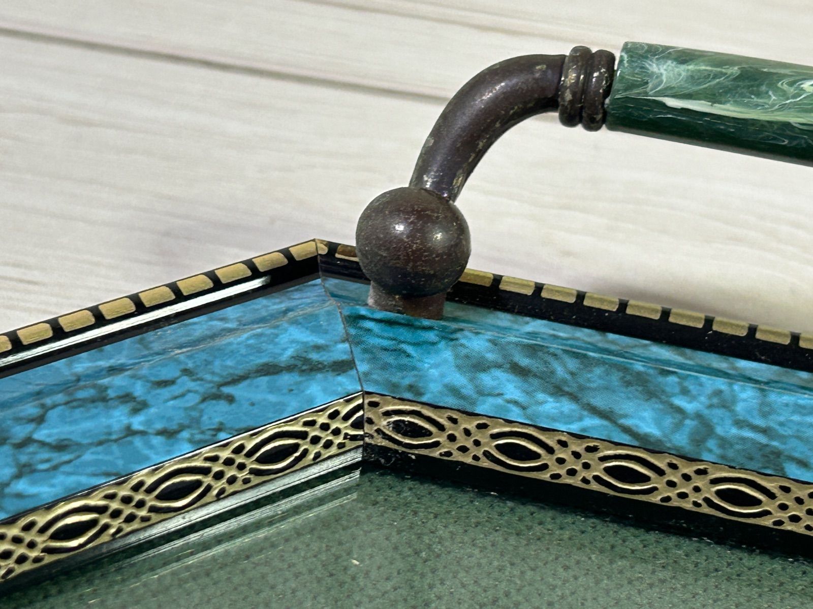 イタリア製 ゴブラン織 トレイ 壁掛けトレー 花柄 グリーン系