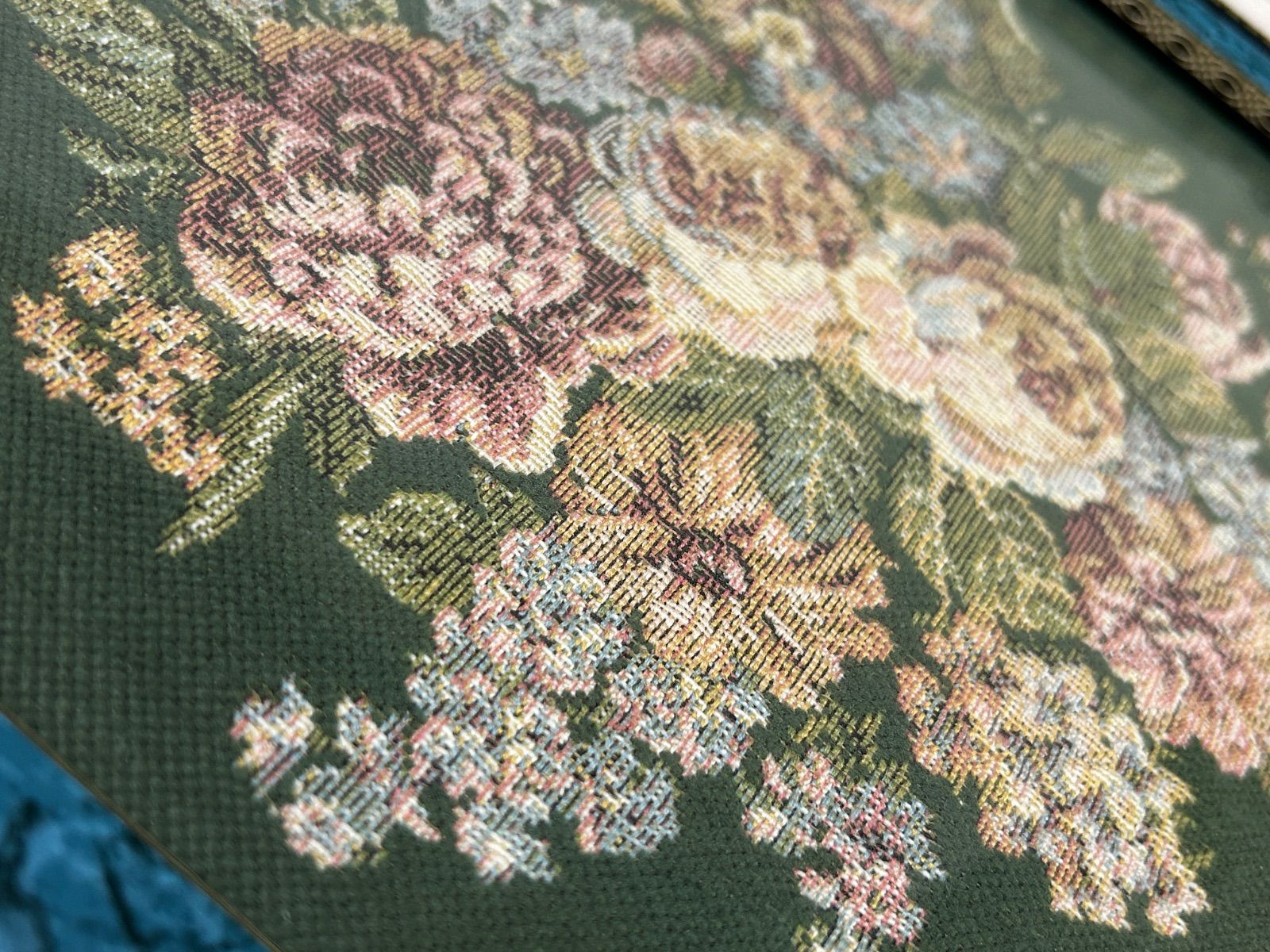 イタリア製 ゴブラン織 トレイ 壁掛けトレー 花柄 グリーン系