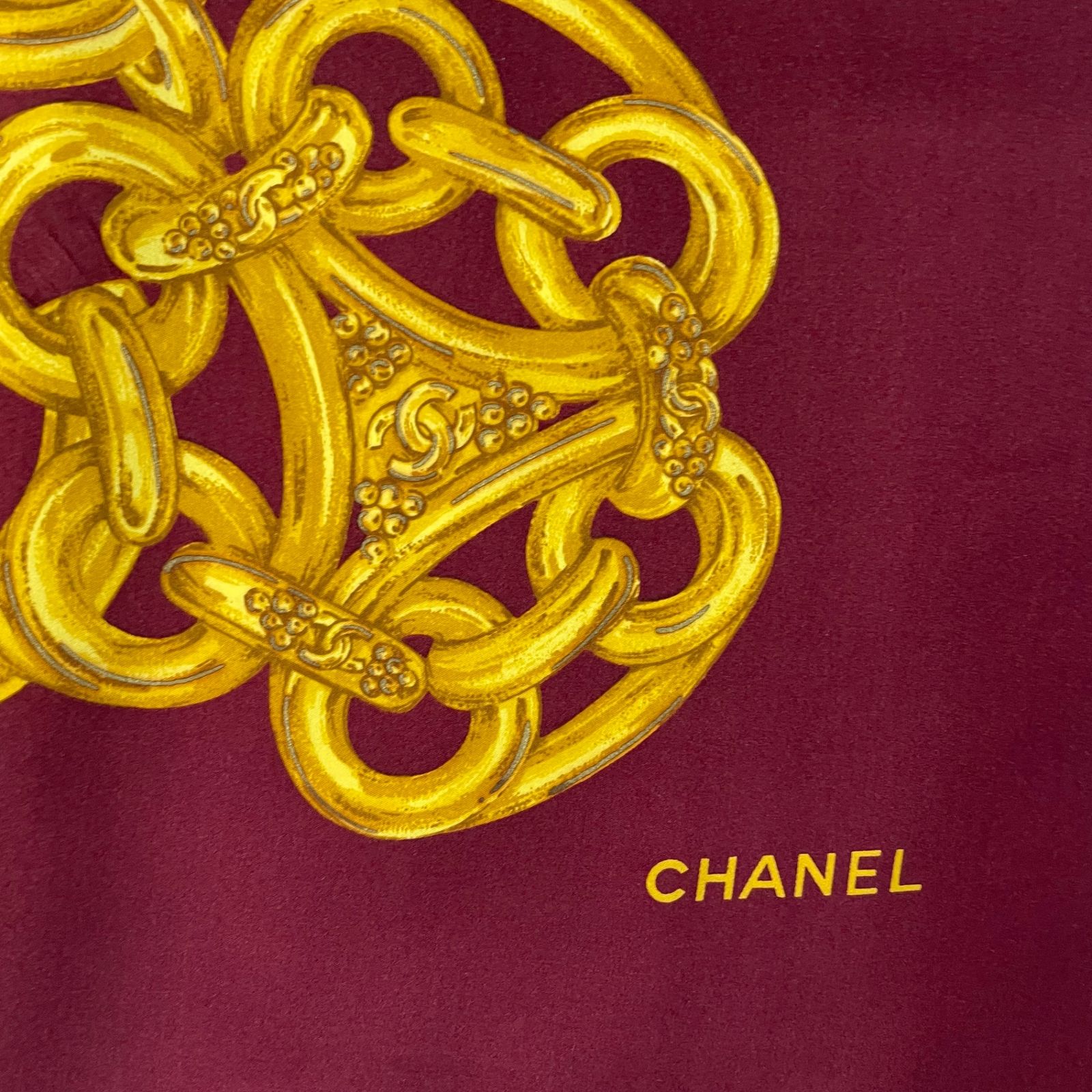 美品 CHANEL シャネル スカーフ シルク 宝石 ココマーク チェーン