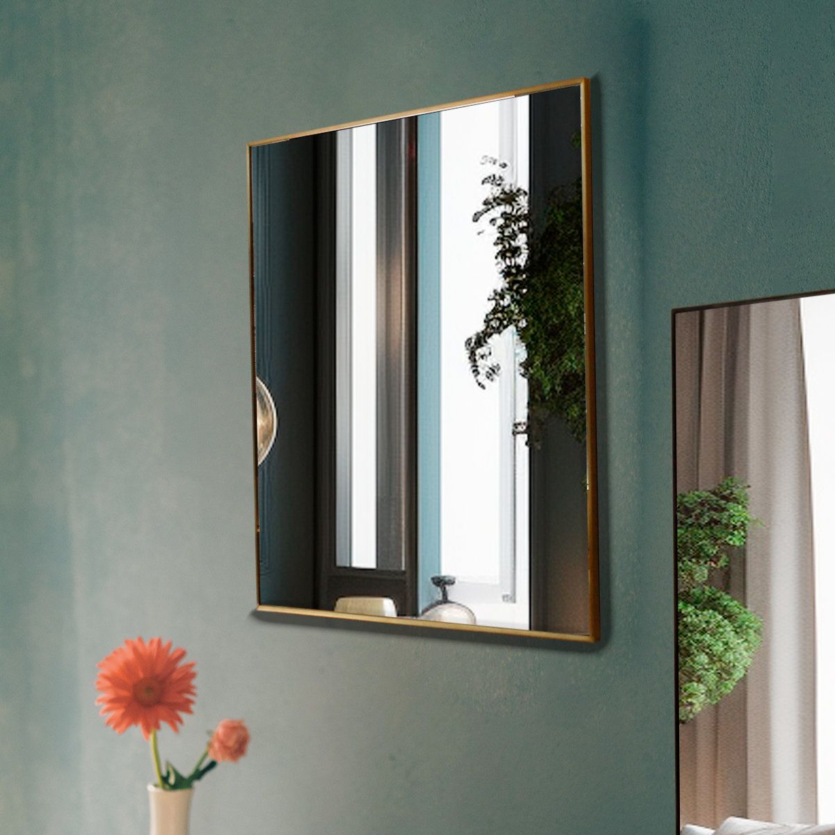 ウォールミラー 正方形 真鍮 ヴィンテージ風 オディエ （ 鏡 ミラー