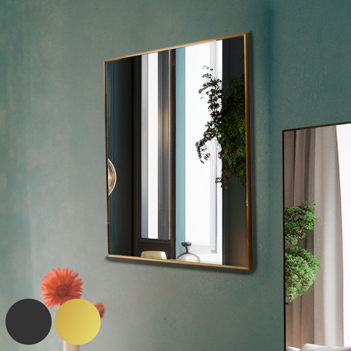 ウォールミラー 正方形 真鍮 ヴィンテージ風 オディエ （ 鏡 ミラー