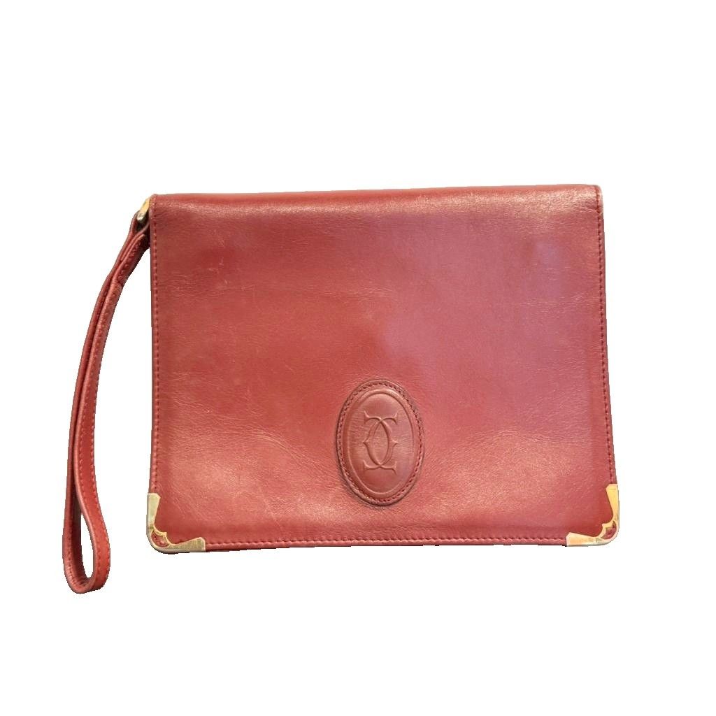 カルティエ Cartier セカンドバッグ クラッチバッグ 皮革 ワインレッド