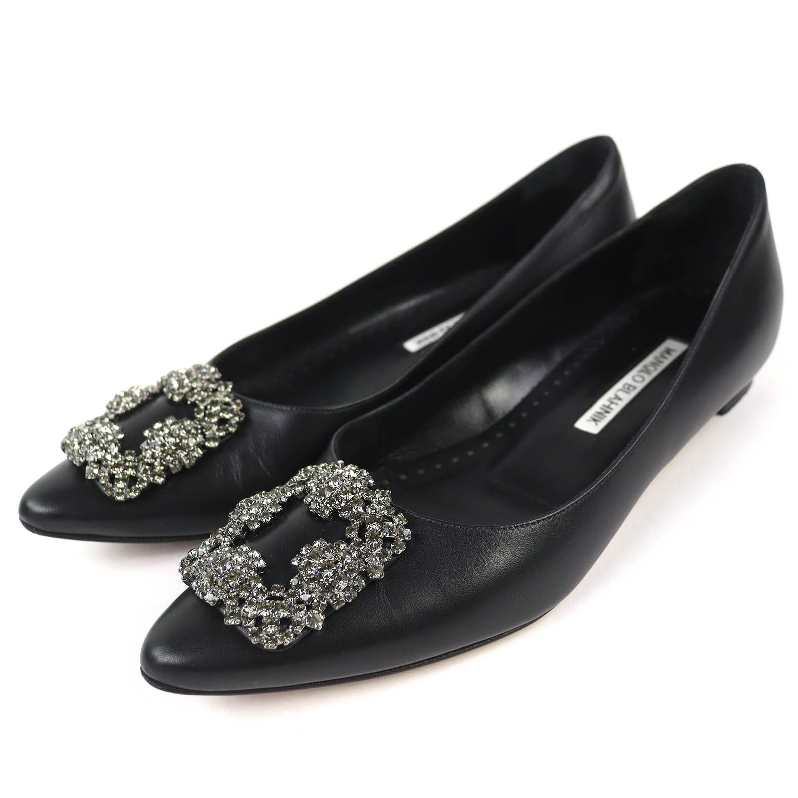 美品△MANOLO BLAHNIK マノロブラニク ハンギシ ビジュー ポインテッド 