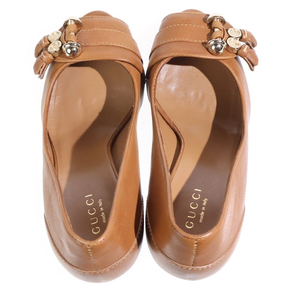 GUCCI (グッチ) オープントゥ ヒールサンダル レザー ブラウン