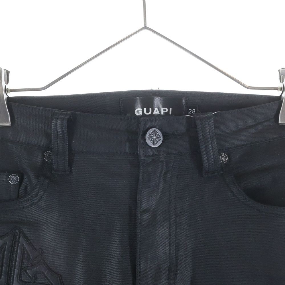 GUAPI (グアピ) FLARED PANTS ロゴ刺繍 フレアデニム ブラック - メルカリ