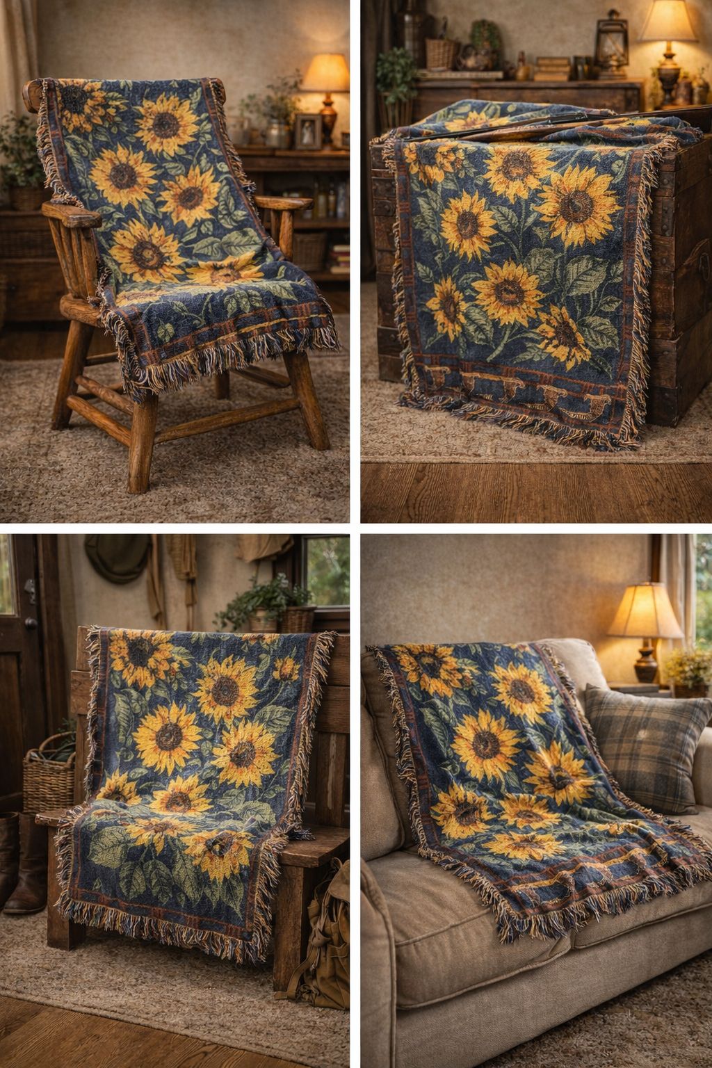 ヴィンテージ ひまわり タペストリー ラグ マルチカバー ブランケット