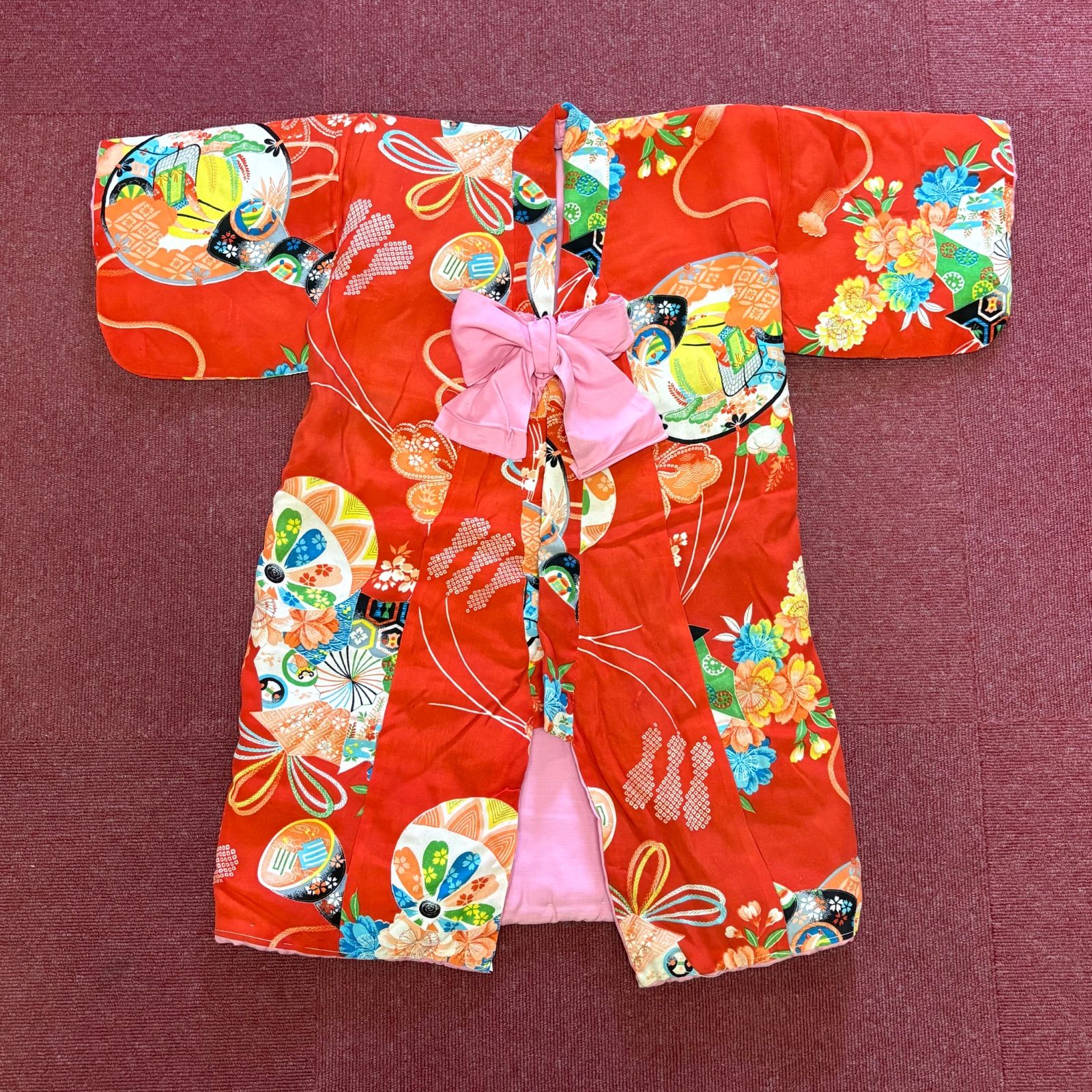 K-15】昭和時代｜アンティーク着物【半纏】｜子ども用｜花柄｜リメイク