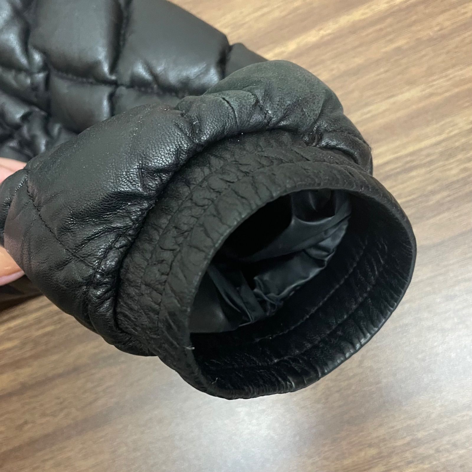 b)MONCLER モンクレール GEMOT ジェモット レザーダウンジャケット 