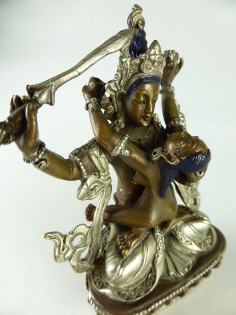マンジュシュリー 文殊菩薩 シャクティ ヤブユムスタイル 銅製銀箔鍍金