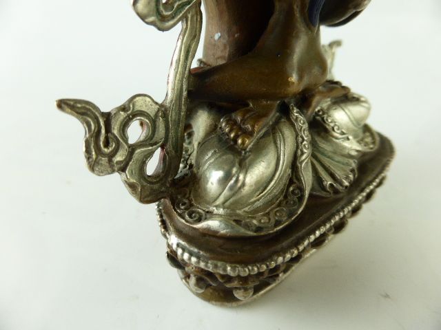 マンジュシュリー 文殊菩薩 シャクティ ヤブユムスタイル 銅製銀箔鍍金