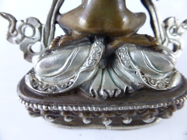 マンジュシュリー 文殊菩薩 シャクティ ヤブユムスタイル 銅製銀箔鍍金