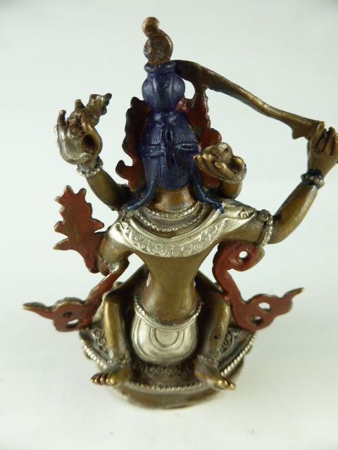 マンジュシュリー 文殊菩薩 シャクティ ヤブユムスタイル 銅製銀箔鍍金