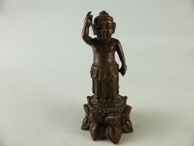 誕生仏 天上天下唯我独尊 ブッダ誕生 銅製 ネパールパタン製 ミニ