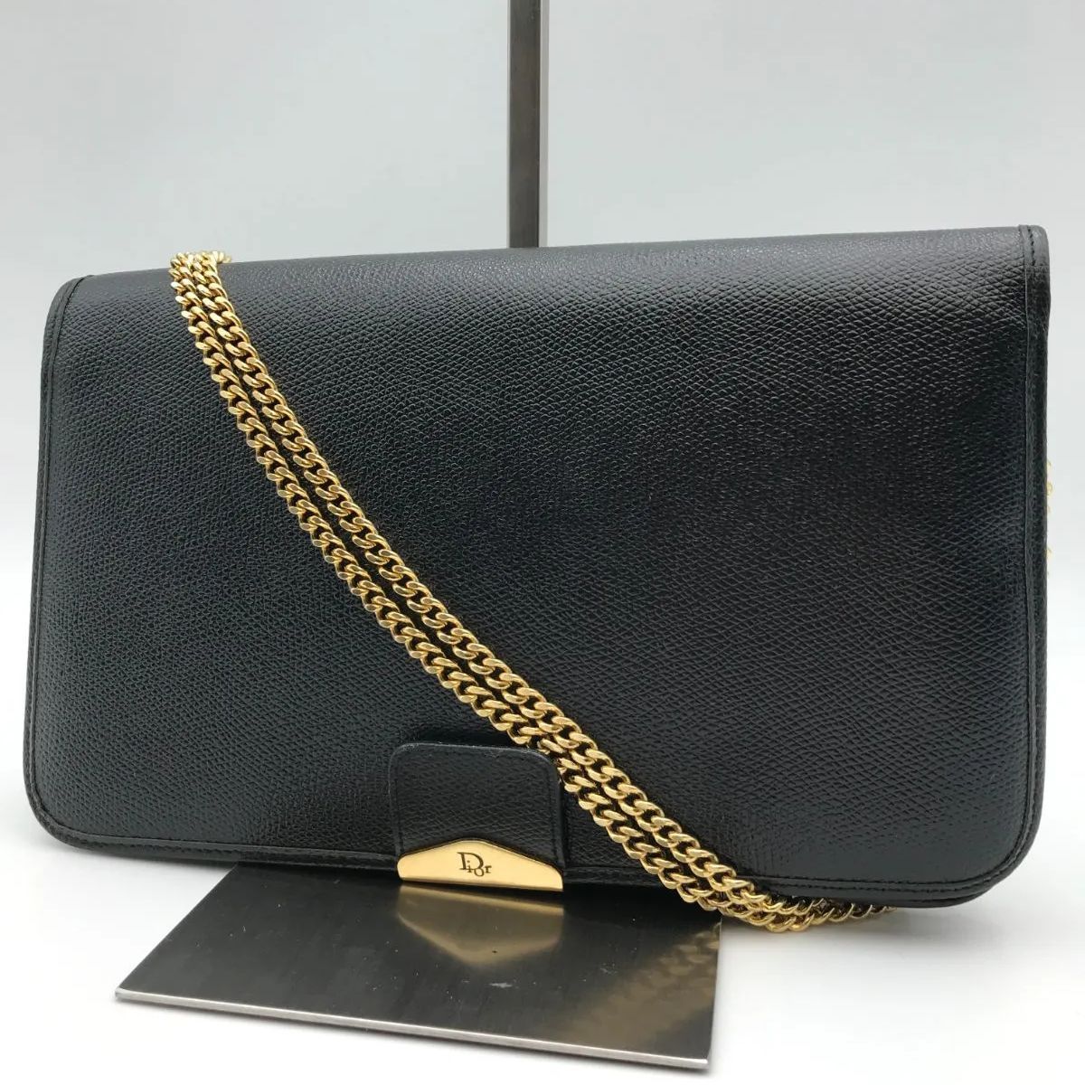 Christian Dior ディオール チェーンショルダーバッグ レザー ブラック