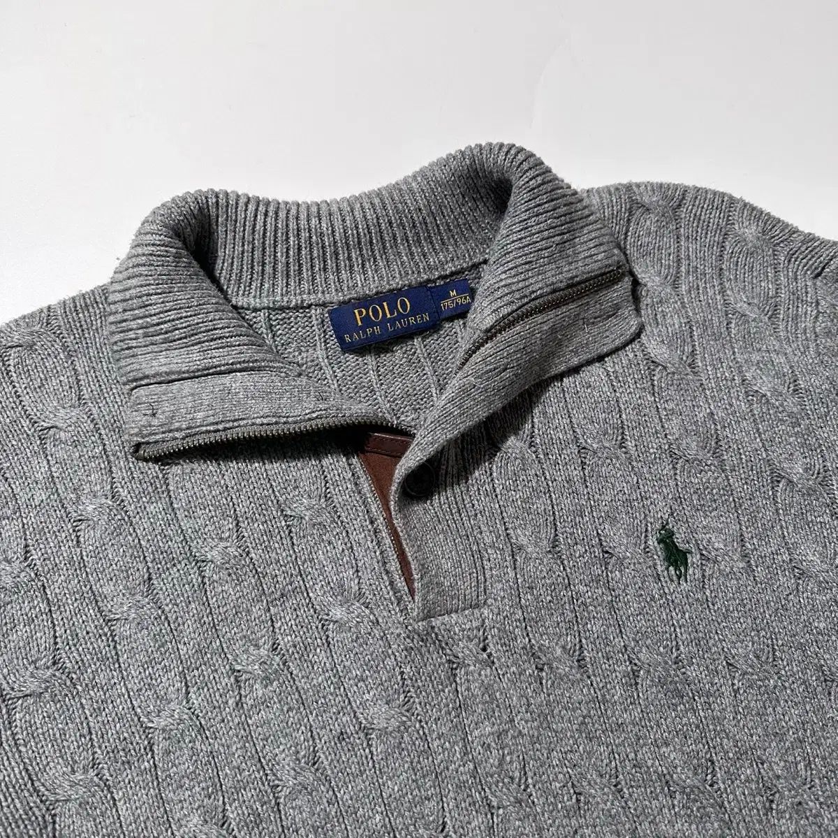 M ポロ ラルフローレン ケーブル シルク ハーフジップアップ ボタン