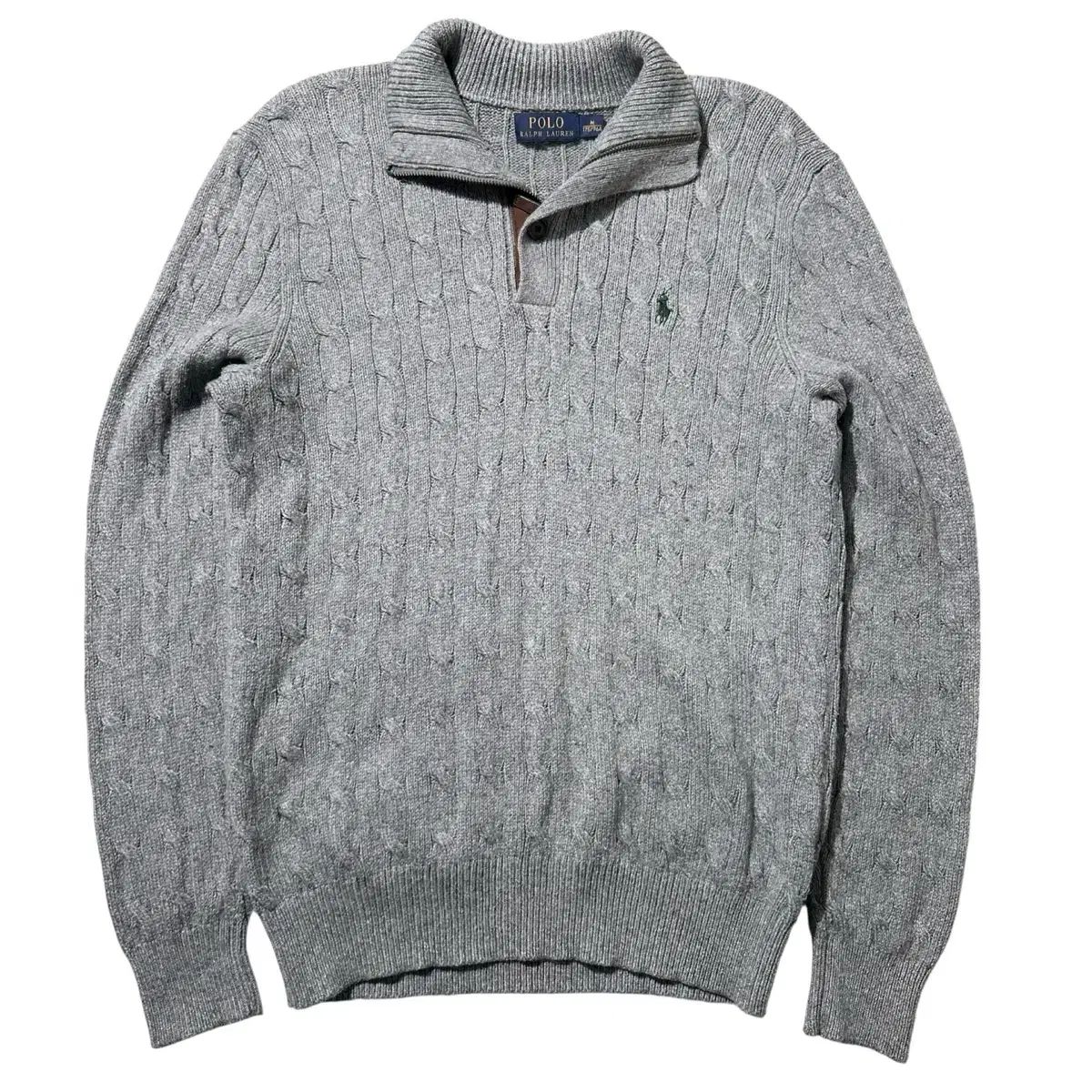 M ポロ ラルフローレン ケーブル シルク ハーフジップアップ ボタン