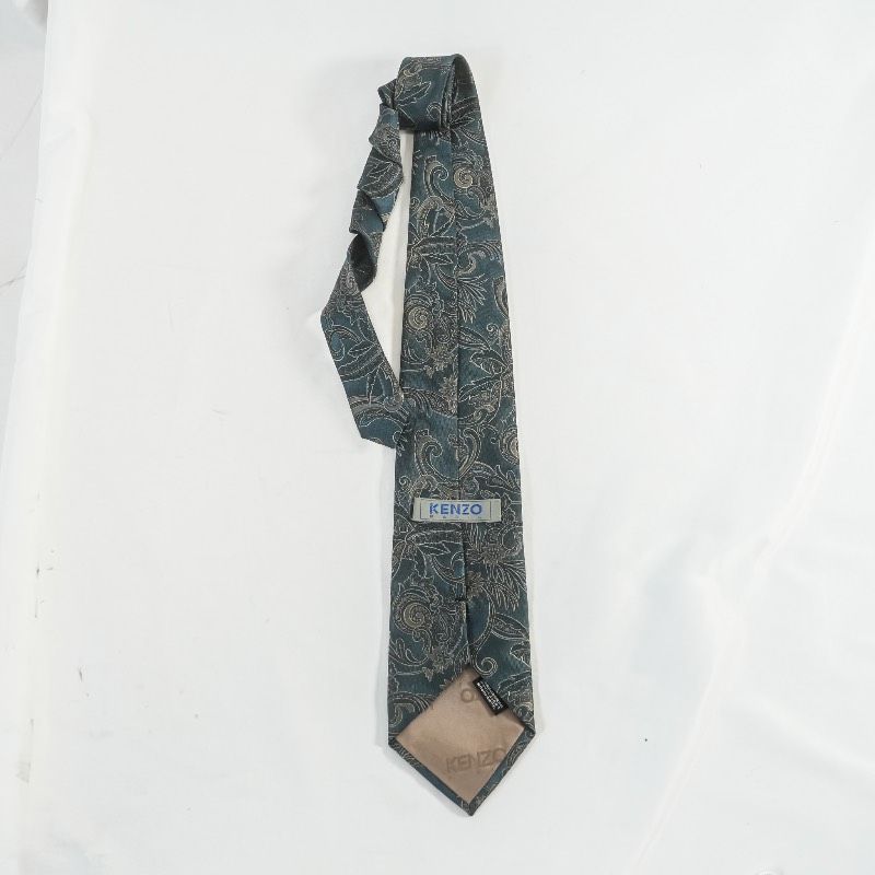 KENZO ケンゾー ネクタイ シルク100% ペイズリー柄 総柄 グリーン系