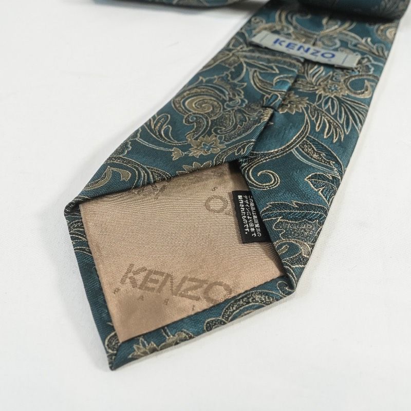KENZO ケンゾー ネクタイ シルク100% ペイズリー柄 総柄 グリーン系