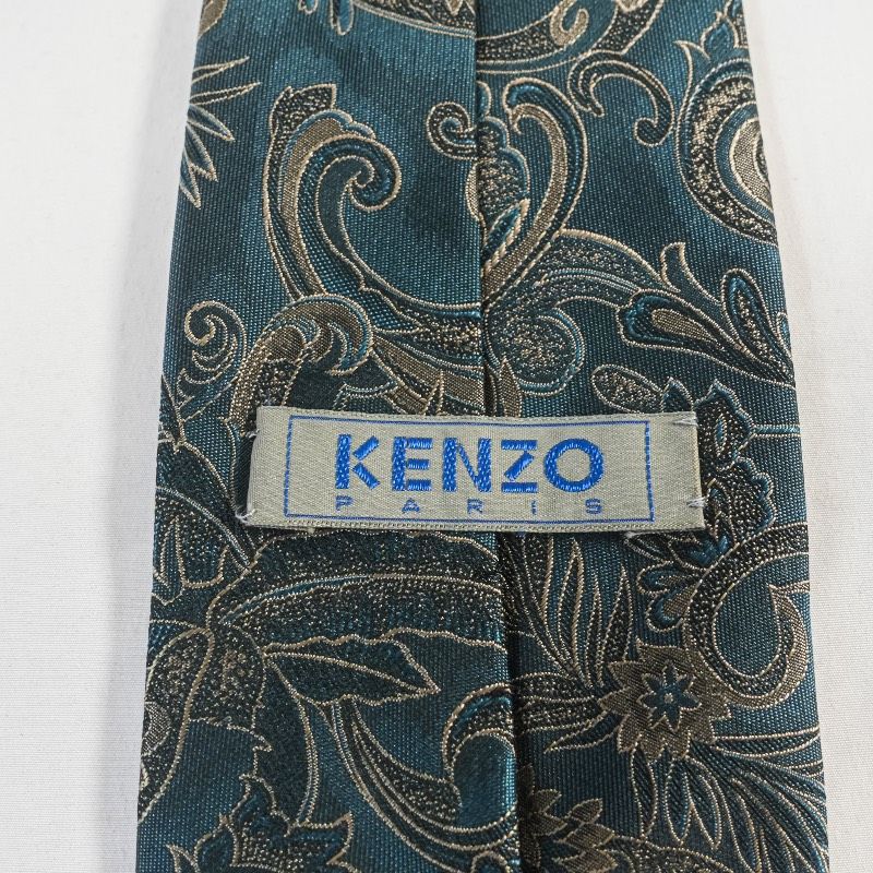 KENZO ケンゾー ネクタイ シルク100% ペイズリー柄 総柄 グリーン系