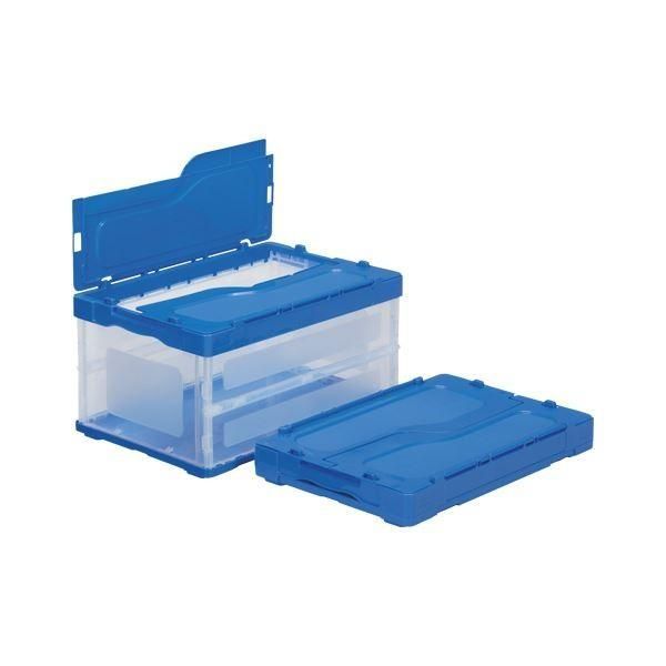 （まとめ） 三甲 サンクレットオリコン F41B フタ付 透明ブルー ［容量：42.2L］〔×2セット〕