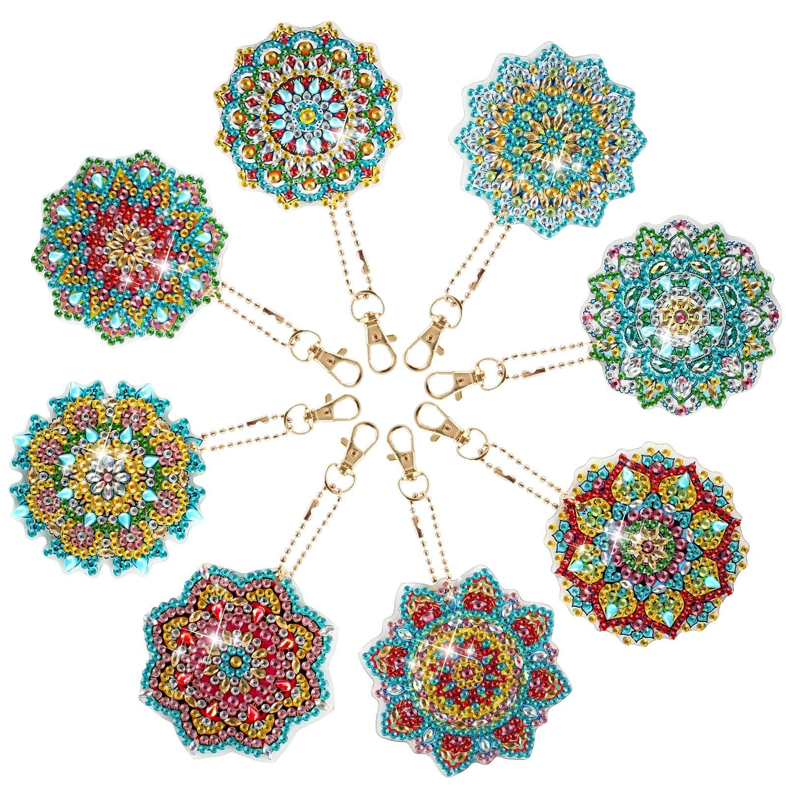 LUCKYBEE ダイヤモンドアート キット 8個入 DIY曼荼羅キーホルダー 5D