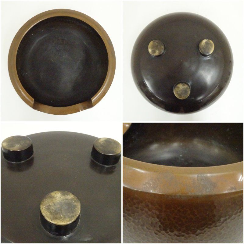 釜師 高木治良兵衛造 槌目打宣徳風炉（五徳・底瓦付）（共箱） 茶道