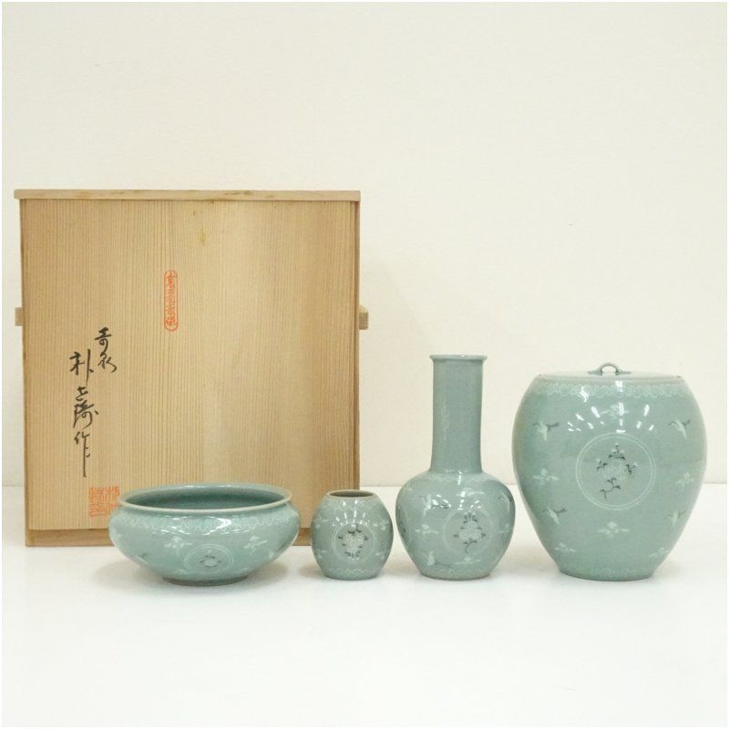 奇泉窯 朴世琦造 高麗青磁皆具（共箱） 茶道 茶道具 おしゃれ セット