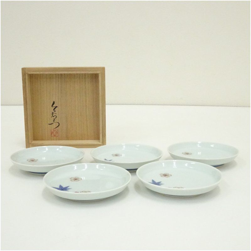 有田焼 今泉今右衛門造 錦紅葉桜絵小皿5客（共箱） 食器 器 おしゃれ