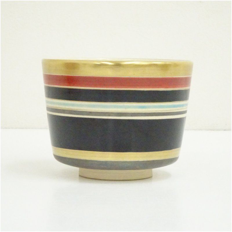 京焼 鳴滝窯 橋本城岳造 色絵独楽文茶碗（共箱） 茶道 抹茶 おしゃれ