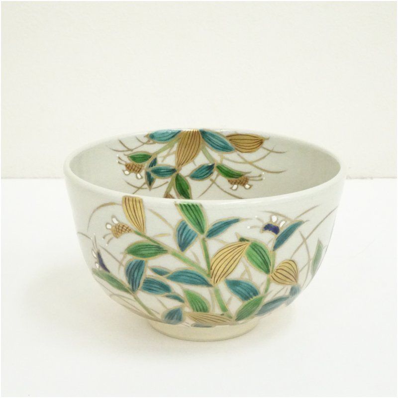 京焼 桃山窯 手塚岳陵（大示）造 仁清写露草茶碗（共箱） 茶道 抹茶