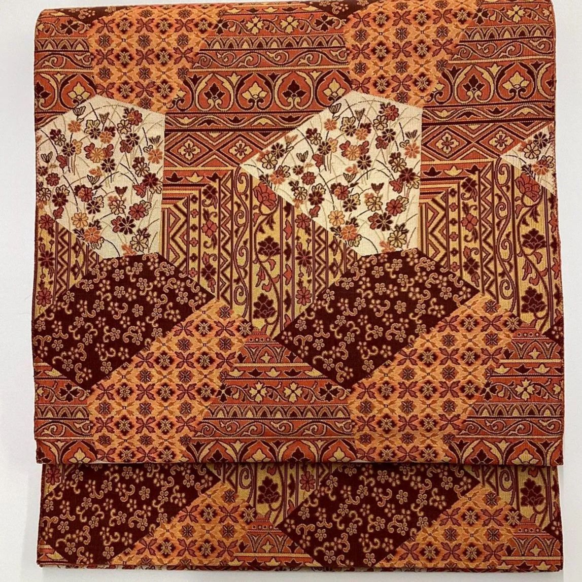 7050］袋帯 花唐草吉祥文様 全通 未仕立て 正絹 着物 フォーマル