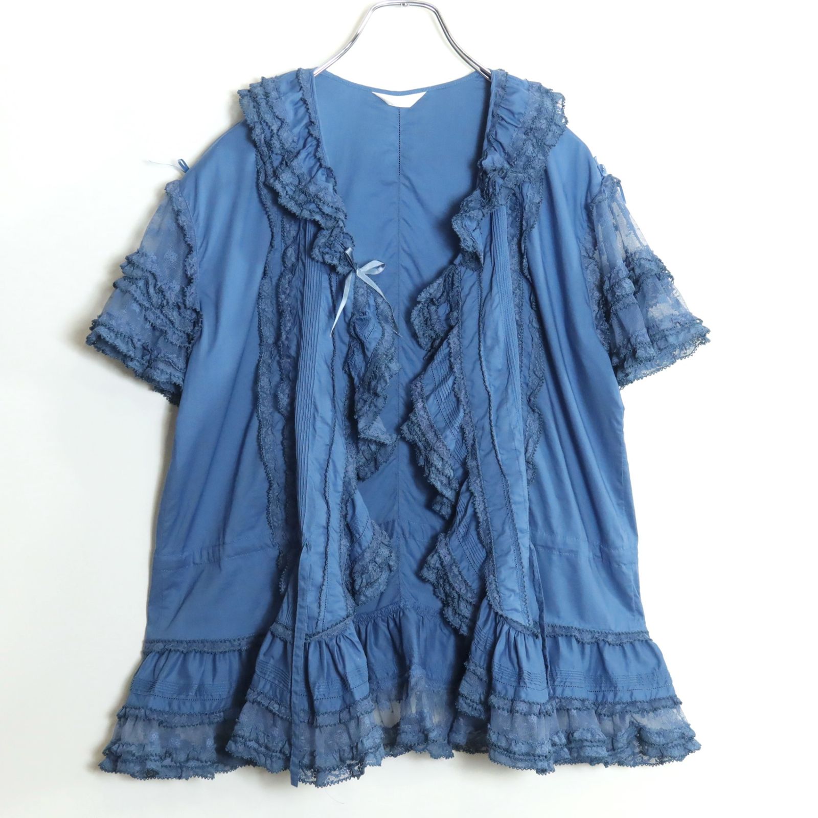 美品】ピンクハウス☆刺繡付チュールレース♪フリルたっぷりブラウス