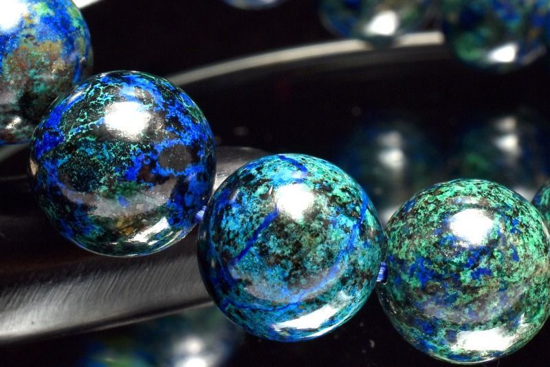 1点物】地球模様 アズロマラカイト 12mm ブレスレット パワーストーン