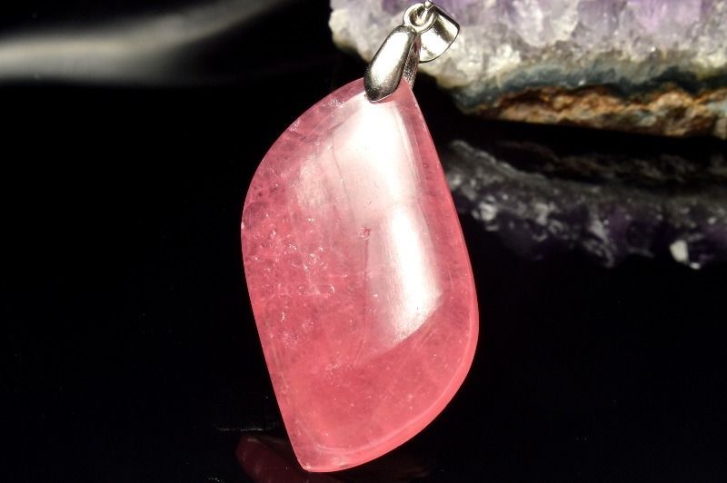 天鵞絨之兎　インカローズ × シルバー925 オブジェ ペーパーウェイト 1点物】シルバー925◇高品質 インカローズ 32x18mm リーフ ペンダント