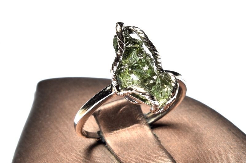 1点物】シルバー925◇入手困難 モルダバイト 13x8mm 原石 指輪リング
