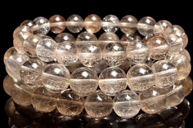 シャンパンカラー ラビットヘアールチルクォーツ 14.5mm ブレスレット