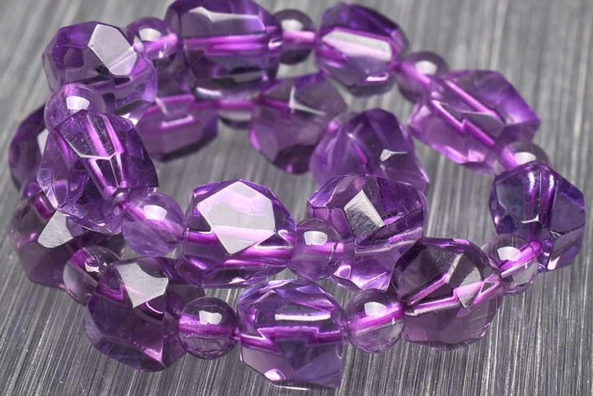 1点物】AAキラキラ☆透明 アメジスト 7-8(丸玉4.5)mm 原石ラフカット