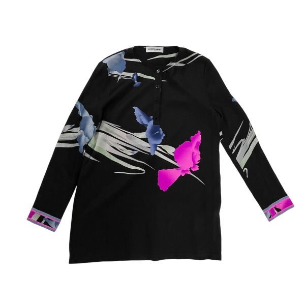 □ レオナール LEONARD シャツ トップス 長袖 チュニック丈 ボタン 花