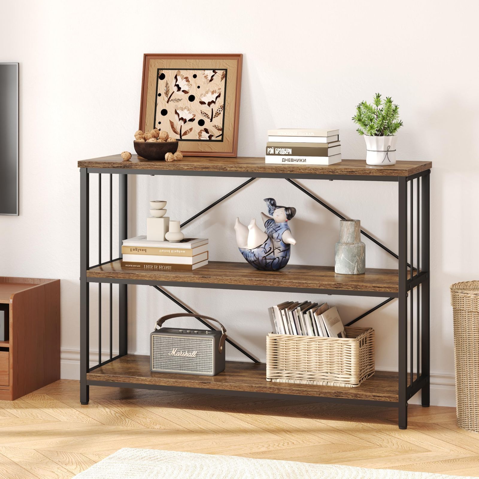 幅95×奥行35×高さ77cm（ビンテージ） 3段 スチール シンプル 整理棚