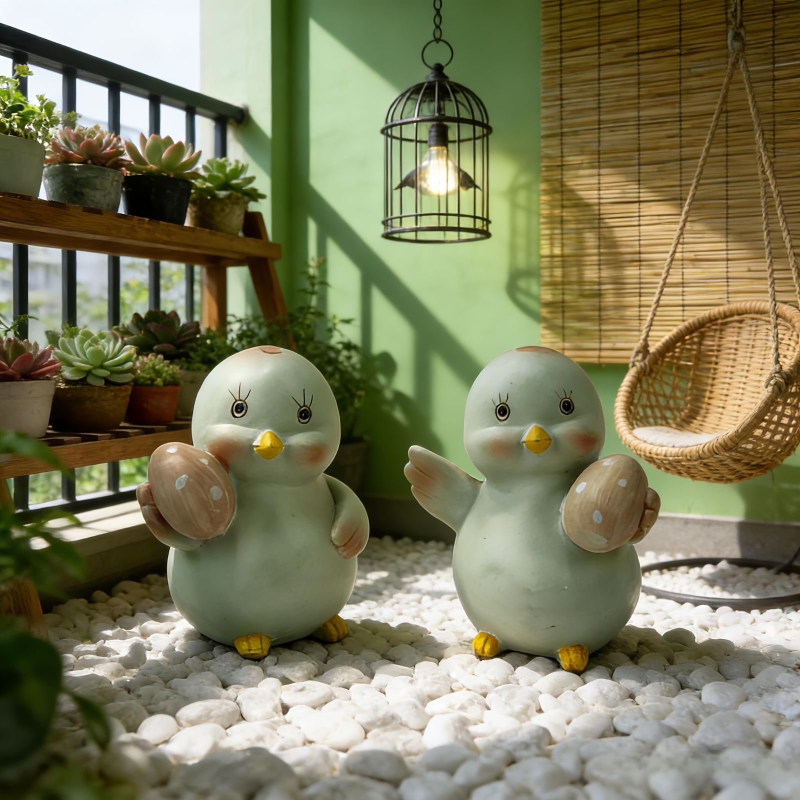 置物 オブジェ ガーデンオーナメント 卵を持っているニワトリ 鶏