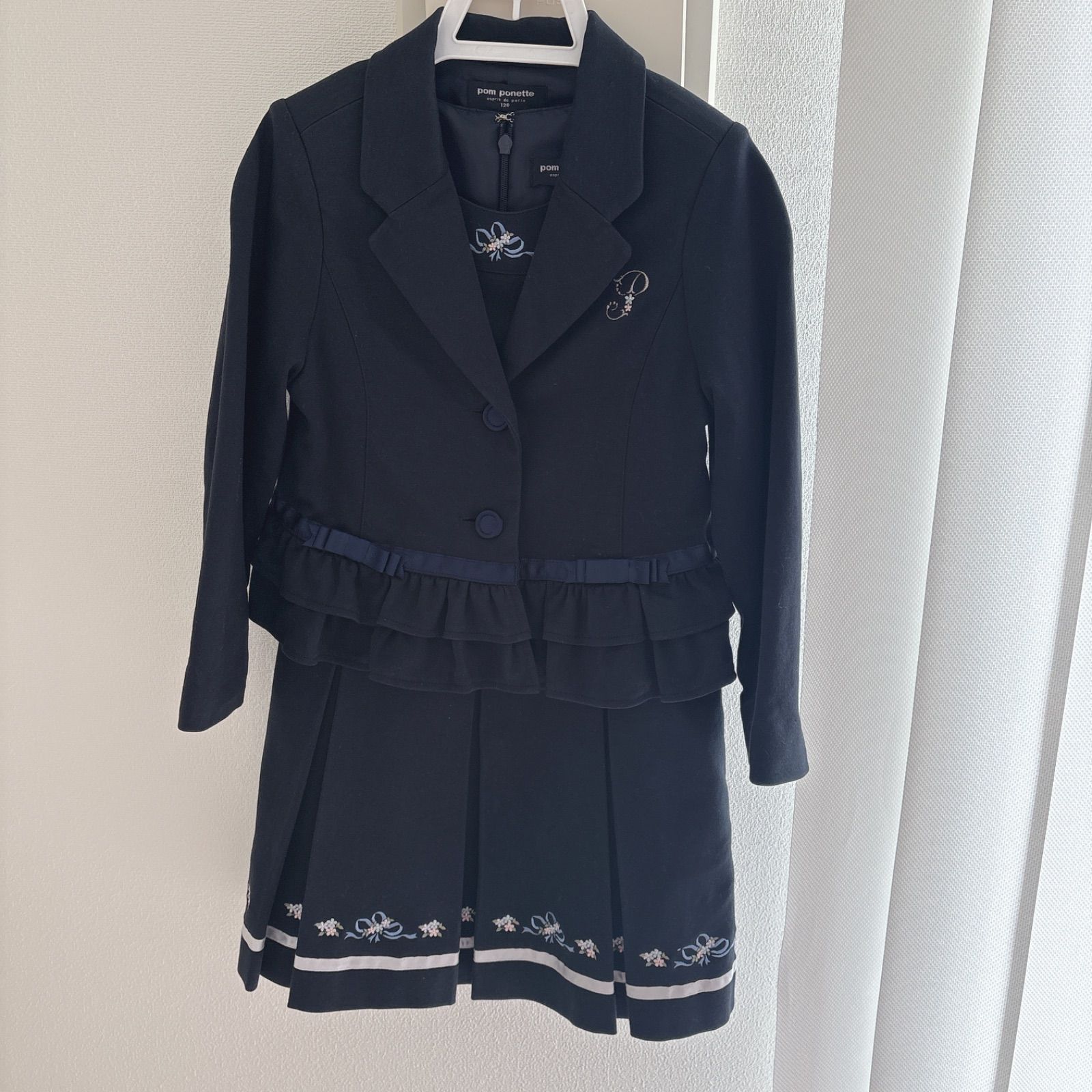 ポンポネット キッズ フォーマル ジャケット ワンピース ツーピース 紺