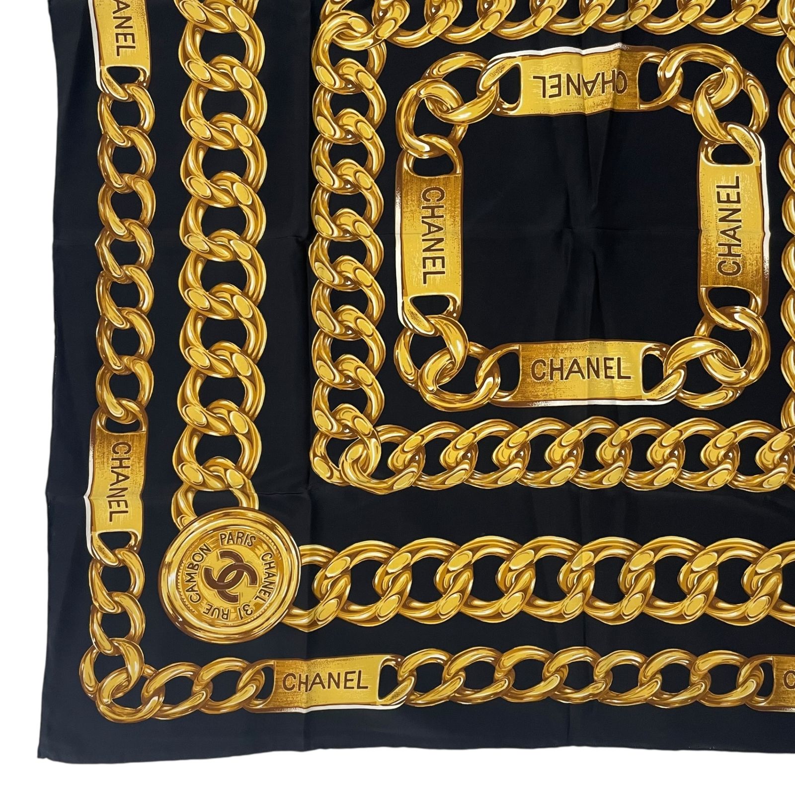 極美品 CHANEL シャネル スカーフ シルク ココマーク チェーン