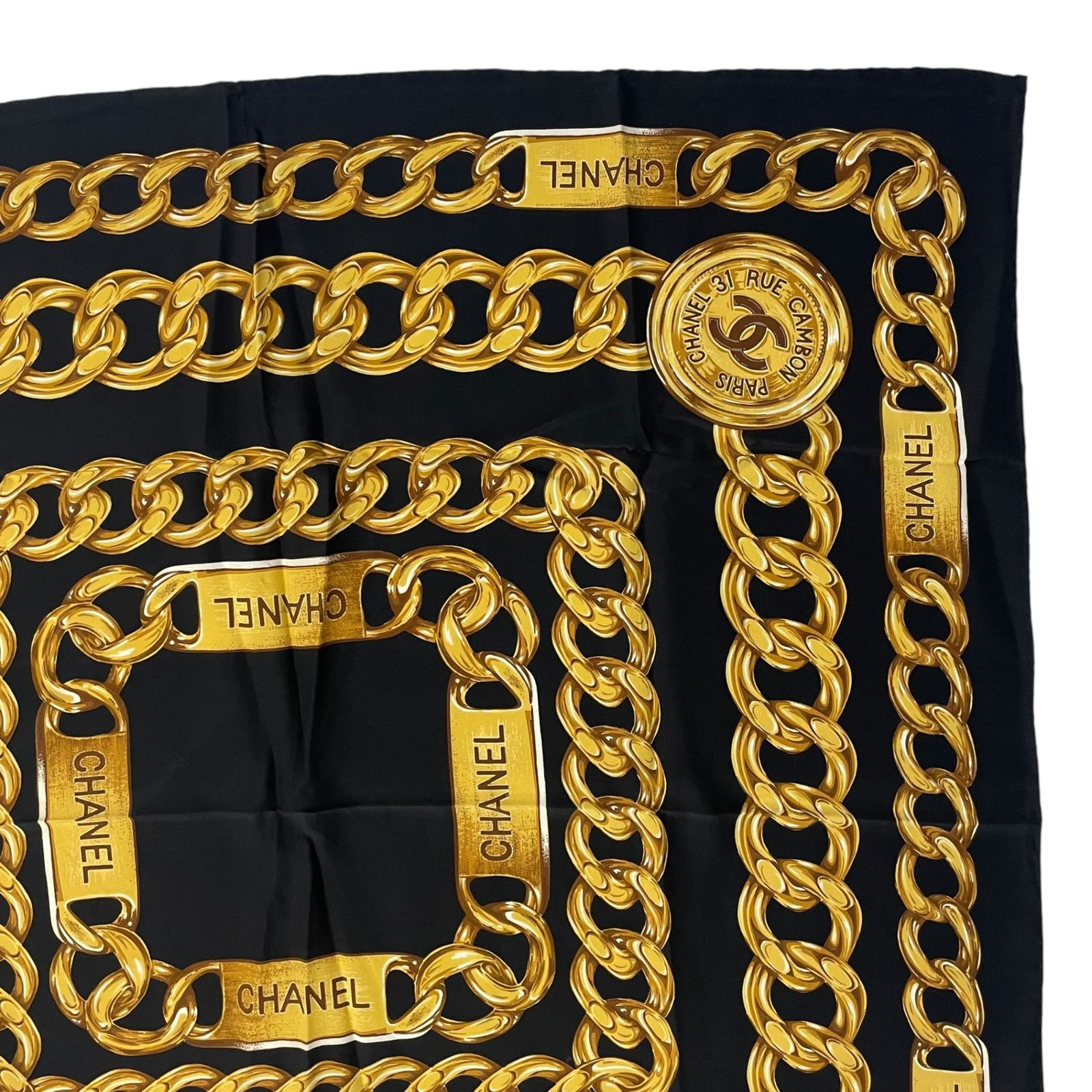 極美品 CHANEL シャネル スカーフ シルク ココマーク チェーン