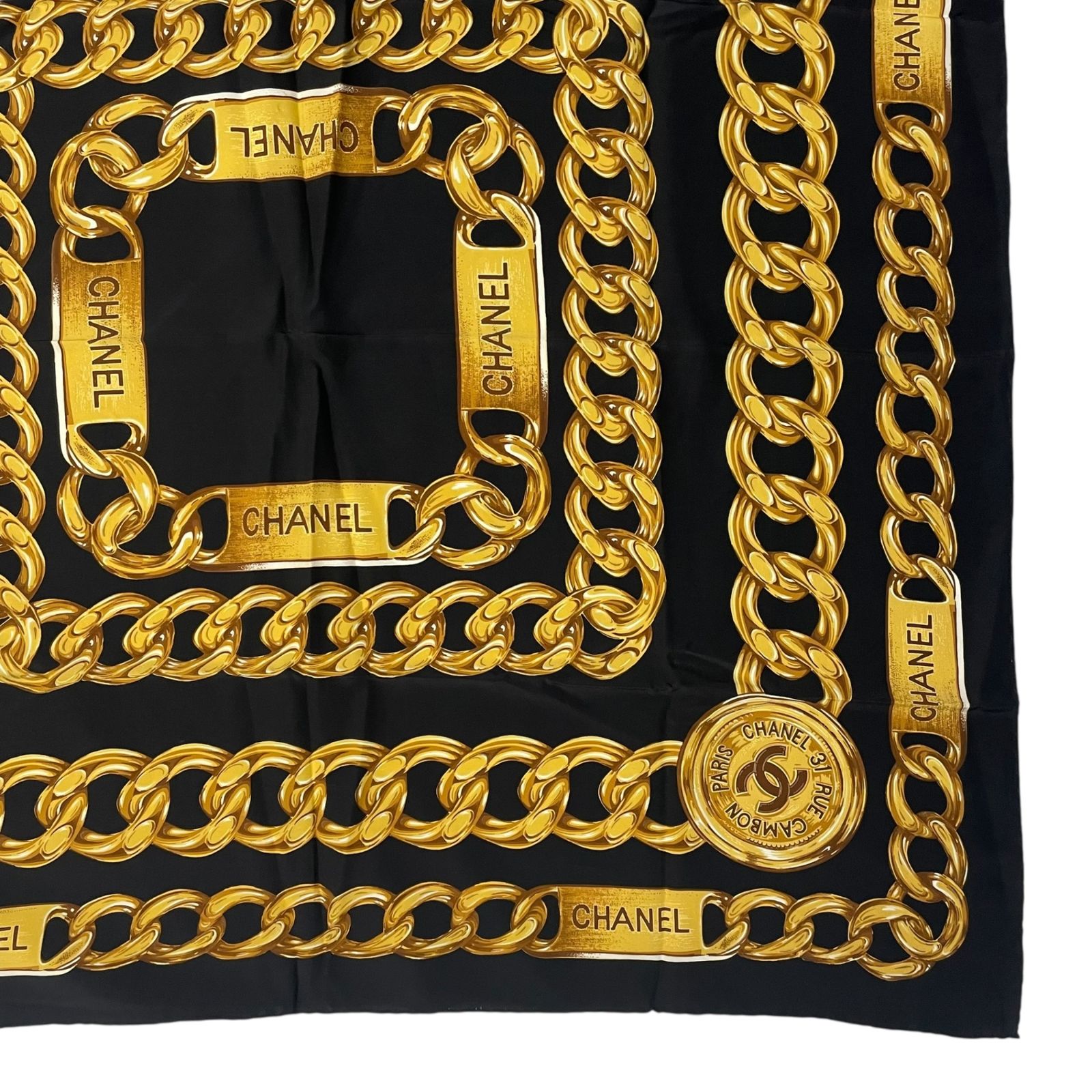 極美品 CHANEL シャネル スカーフ シルク ココマーク チェーン